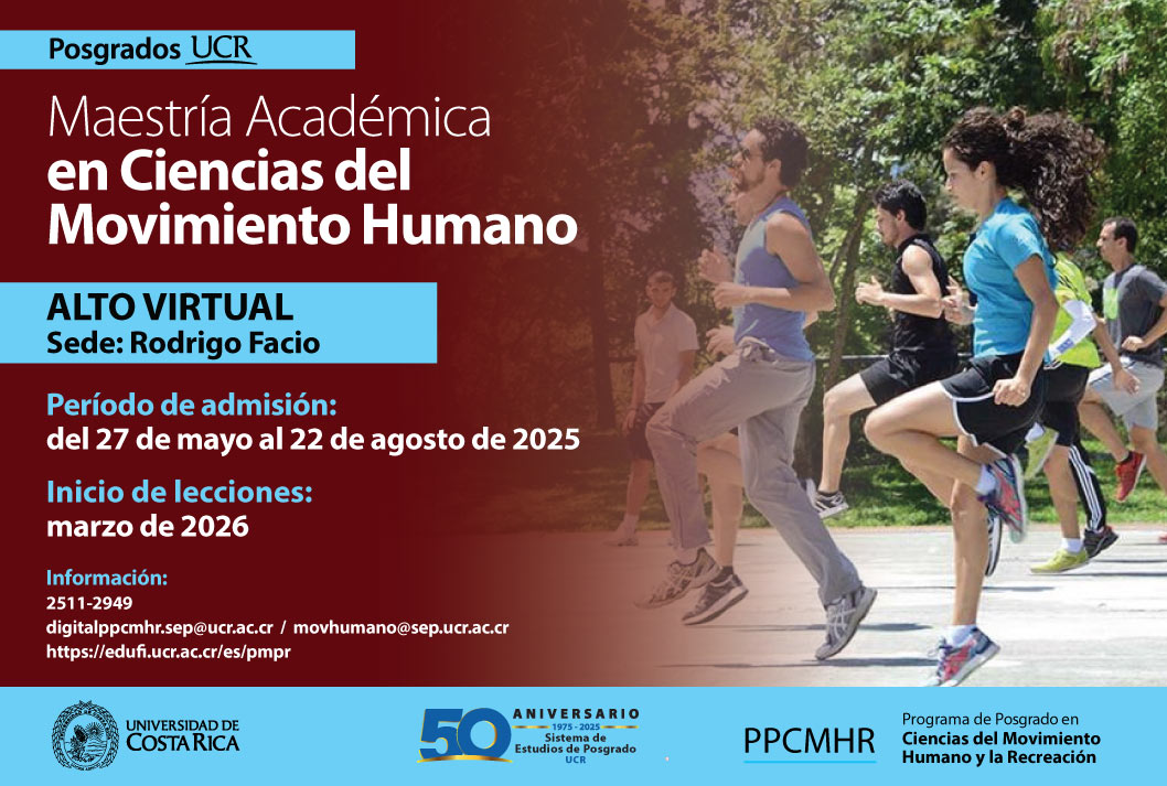 Imagen promocional de la maestría con fondos café y personas corriendo