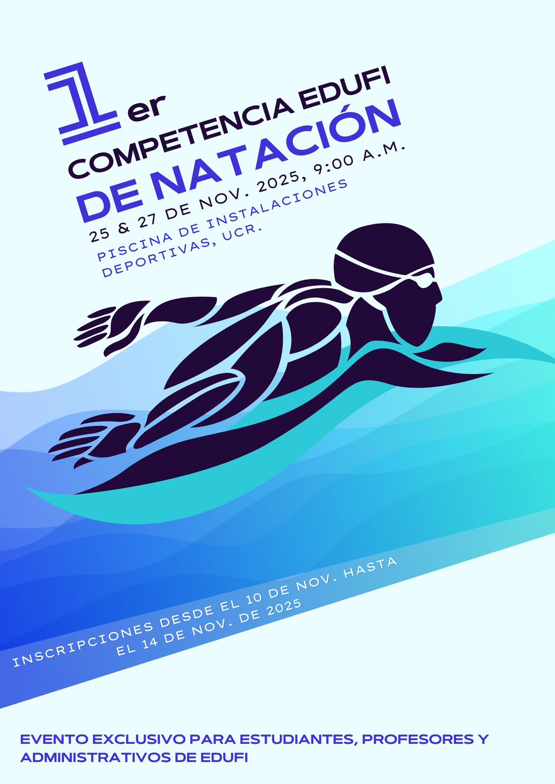 Imagen promocional con silueta de persona nadando con tonos celestes y azules